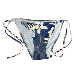 Aerie Bikini Bottom Cheeky String Ties Floral Blue Black White XL